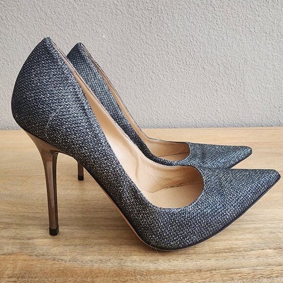 Jimmy Choo Shoes - Jimmy Choo Pumps Shoes Womens Size 35.5 Black Silver Glitter Heels Italy Party
